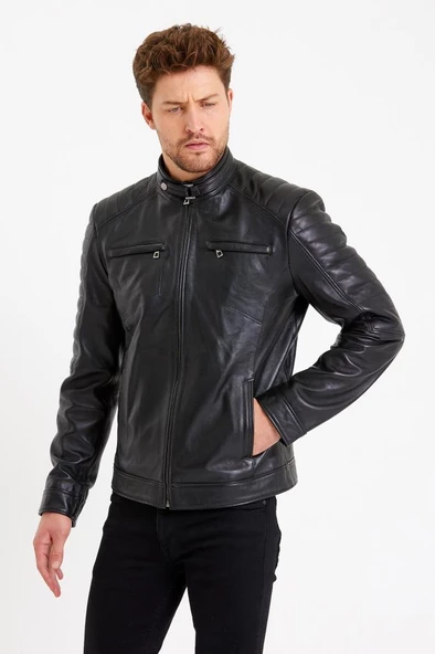 Kol ve Omuz İşlemeli Siyah Renk Spor Model Erkek Mont - 7