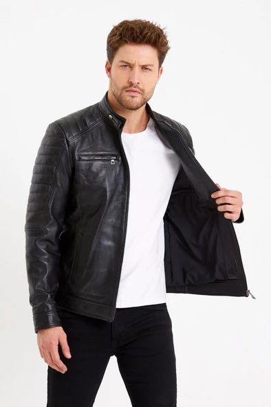 Kol ve Omuz İşlemeli Siyah Renk Spor Model Erkek Mont - 2