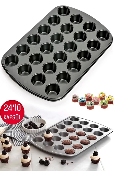 Muffin Kalıbı 24'lü Cupcake Kapsülü Fırın Mini Kek Browni Kekstra Kurabiye Kalıbı Muffin Baking Pan - 2