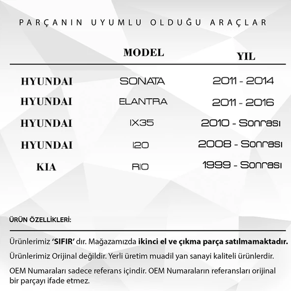 Hyundai Elantra, Sonata, İX35, İ20,Kia Rio için Airbag Zemberek -93490-3S110 - 2