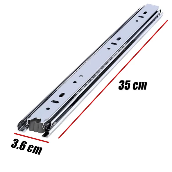 Bilyalı Dolap Çekmece Rayı Metal En 3.6 cm Uzunluk 35 cm - 2