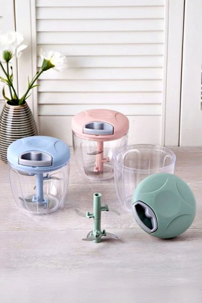 Tilbe Home Pratik İpli El Rondosu 5 Çelik Bıçaklı Büyük Boy Sebze Meyve Et Soğan Doğrayıcı Blender Rende Mavi - 2