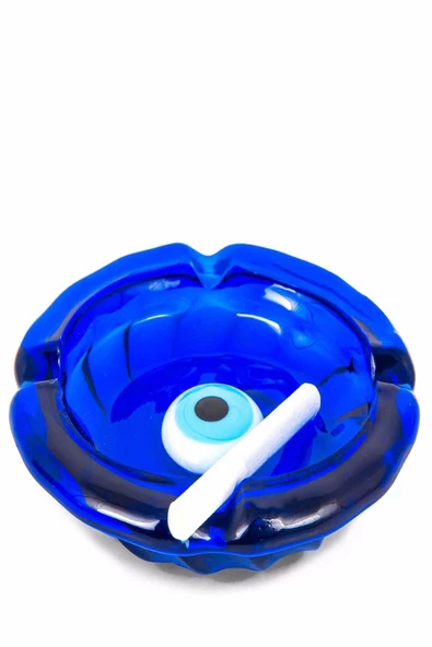 2 Adet Yuvarlak Dekoratif Cam Nazar Boncuklu Kül Tabağı - Küllük 11x11 cm - 4