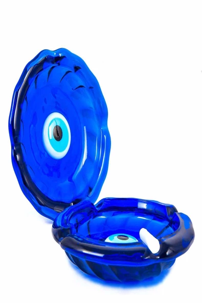 2 Adet Yuvarlak Dekoratif Cam Nazar Boncuklu Kül Tabağı - Küllük 11x11 cm - 1