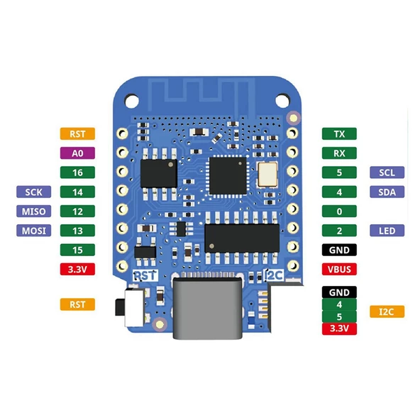 Wemos D1 Mini V4 Esp8266 Kablosuz Internet Wifi Iot Geliştirme Kartı Type C - 8