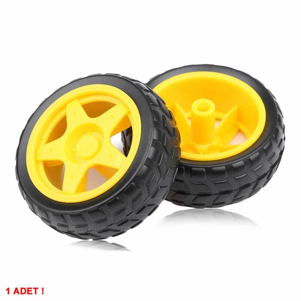 TT Tekerlek 2.5x6,8cm Plastik Sarı Oyuncak Araba Rubber Lastik Robot Tekerlek Akılı Araç Oyuncak - Resim 3