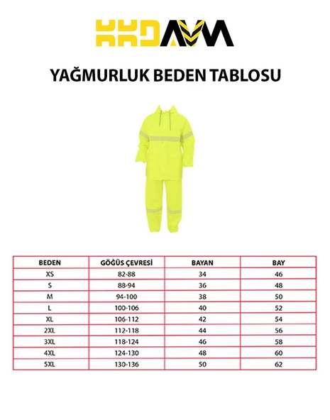 Yüksek Görünümlü Reflektörlü Dikişsiz Fermuarlı Yağmurluk Alt Üst Takım Pvc Su Geçirmez - 7