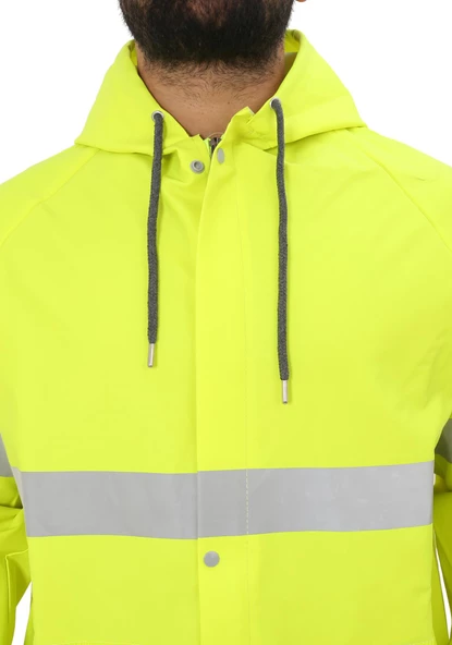 Yüksek Görünümlü Reflektörlü Dikişsiz Fermuarlı Yağmurluk Alt Üst Takım Pvc Su Geçirmez - 4