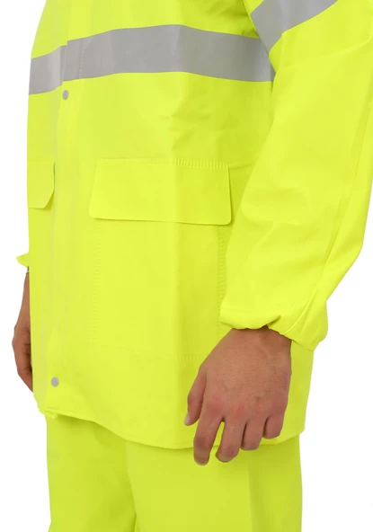 Yüksek Görünümlü Reflektörlü Dikişsiz Fermuarlı Yağmurluk Alt Üst Takım Pvc Su Geçirmez - 3