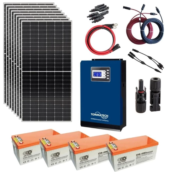 Teknovasyon Arge Güneş Enerjisi Solar Paketi 3kva İnverter 400 watt Güneş Paneli 200 Amper Jel Akü