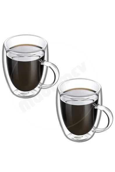 Çift Cidarlı Bardak Kupa 350 ml Ev Ofis Espresso Kahve Çay Fincanı Borosilikat Kulplu Cam Bardak - 3