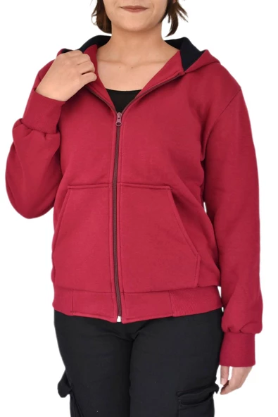 Kadın Bordo Kapüşonlu Sweat KLM001 BGL-ST02290 - Resim 2