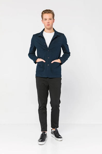 CEKMON Erkek Regular Fit Düğmeli Dokuma Blazer Rahat Spor Ceket - 6