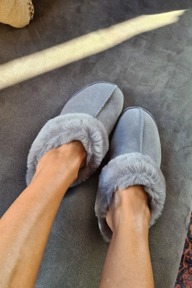 50 60 Topukla Kadın Süet Kürklü Terlik - 6