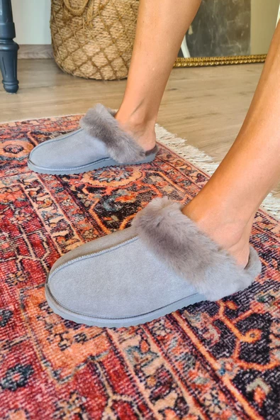 50 60 Topukla Kadın Süet Kürklü Terlik - 5