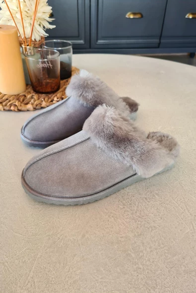 50 60 Topukla Kadın Süet Kürklü Terlik - 8