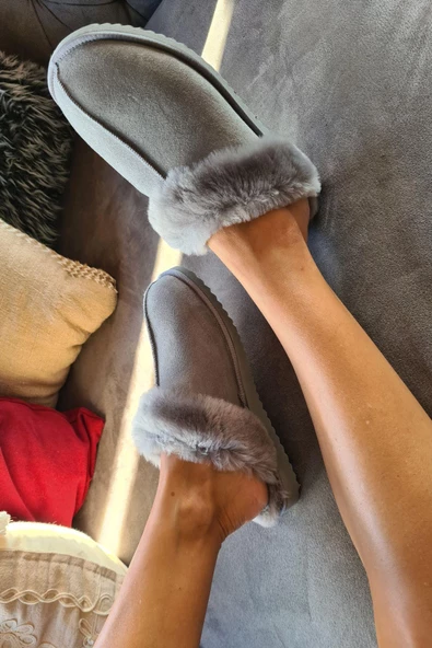 50 60 Topukla Kadın Süet Kürklü Terlik - 7