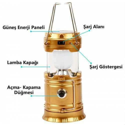 Solar Şarjlı Güneş Enerjili Fan Kamp Feneri Güneş Paneli Kamp Şarjlı Işıldak Usb Şarj - 5
