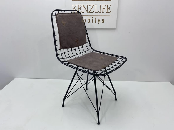 Knsz kafes tel sandalyesi 1 li mazlum syhgri işlemeli kumaş sırtminderli ofis cafe bahçe mutfak - Resim 2