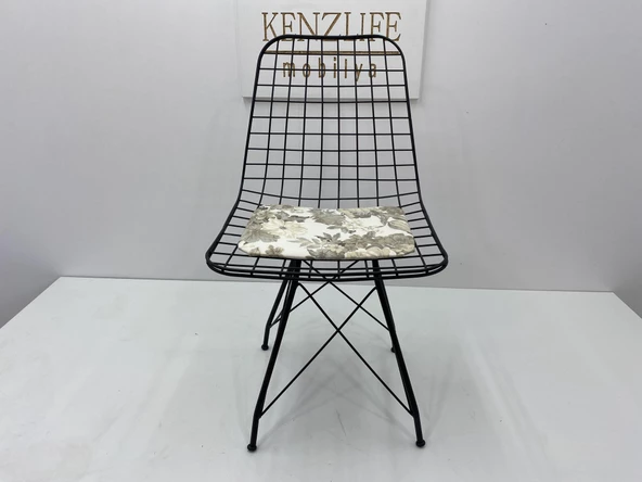 Knsz kafes tel sandalyesi 1 li mazlum syhçiçek gri kumaş ofis cafe bahçe mutfak ürün görseli 1