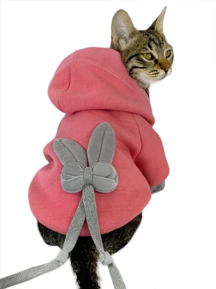 Pinky Rabbit Sweatshirt Kapşonlu Kedi Kıyafeti Kedi Sweatshirt