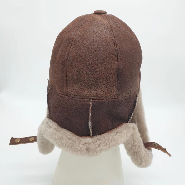 Pilot Model İçi Kürklü Kahve Renk Deri Şapka - 11