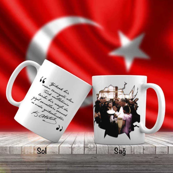 Sivil Mustafa Kemal Atatürk Halkıyla Beraber - Atatürk'ün Sözleri -Kupa Bardak - 1