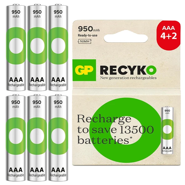 ŞARJLI PİL PAKET FİYATI  GP RECYKO 1000 AAA İNCE 4+2 - 6 LI