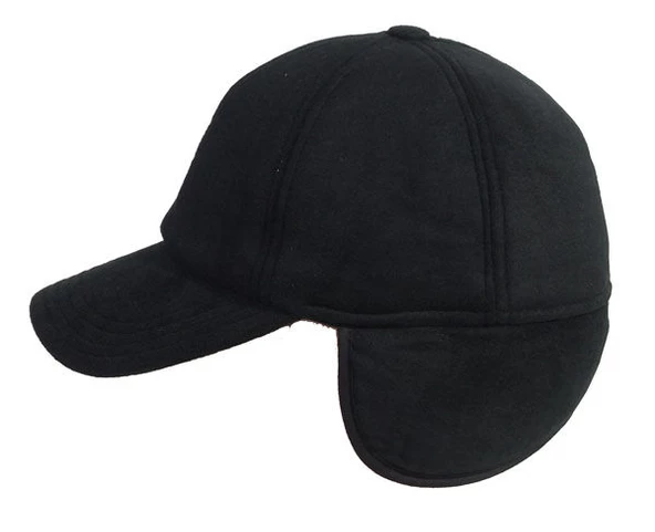 Kışlık Kaşe Kep Beyzbol Şapka Kaşe Şapka Siyah Kulaklı Tek Ebat - 2