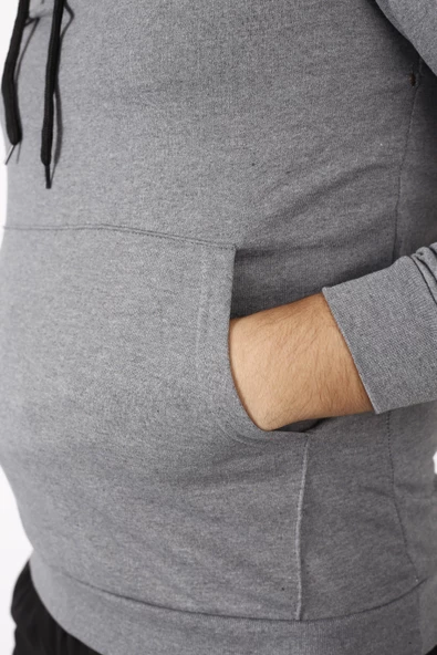Erkek Füme Invisible Yazılı Kanguru Cep Kapüşonlu Sweatshirt 21ESWTKGVS - 6