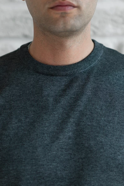 SIFIR YAKA PAMUKLU SLİMFİT BASİC ERKEK TRİKO KAZAK - 7