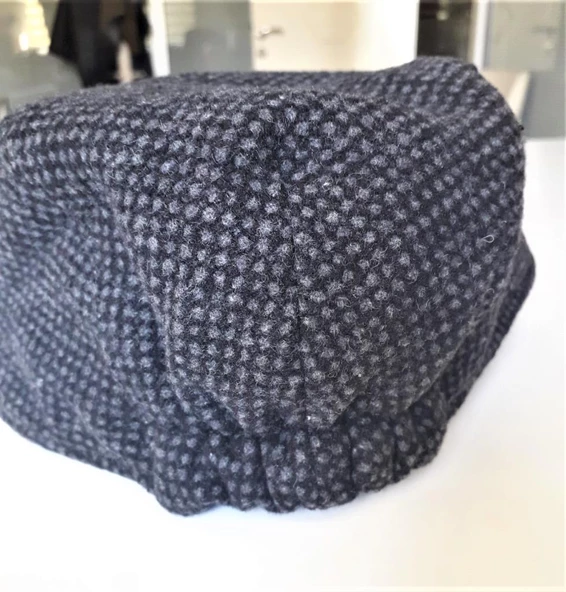 Italyan Kalıp Erkek Şapka Yün London  Kasket Arkası Lastikli  Lacivert- Gri - Resim 4