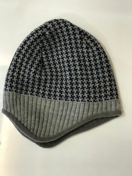 İçi Polarlı Kulaklı Bere Kışlık Bere   Siyah Beyaz - Resim 4