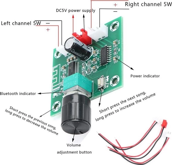 XH-A158 Bluetooth 5.0 Kablosuz Hoparlör Amplifikatör Kartı Dıy 5W * 2 PAM8403