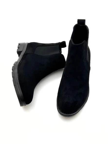 Goldstep 1233 Kadın Lastiklı Kısa Siyah Süet Günlük Bot&Bootie - 5