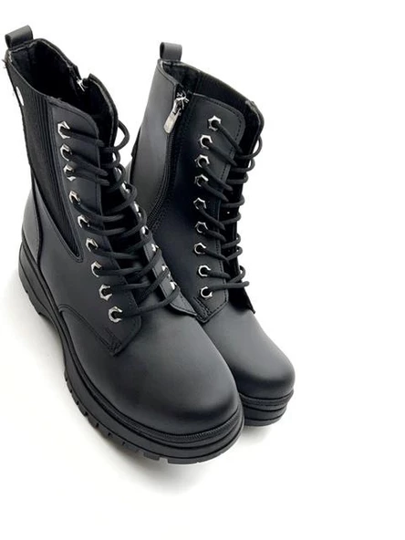 Goldstep 1236 Kadın Kalın Taban Lastikli Siyah Postal Bot - 5
