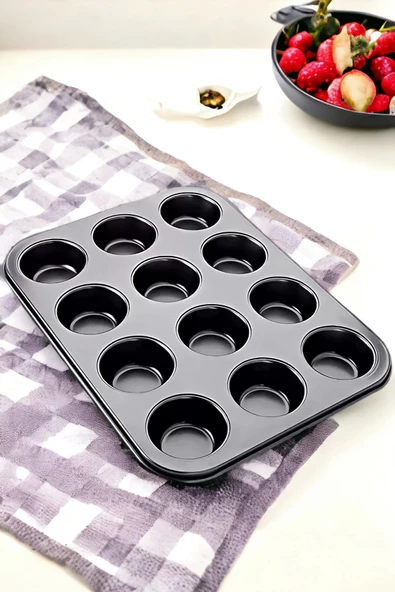Muffin Kalıbı 12'li Kek Pasta Kurabiye Cupcake Muffin Kalıbı Kek Çörek Fırın Kapsül Tepsisi Siyah