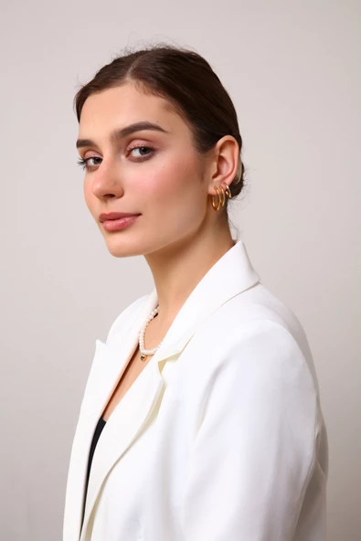 Kadın Gold Renk Oval 3'lü Küpe - 12