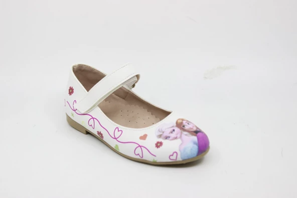 Kız Çocuk - Bebek Beyaz Resim Baskılı Cırtlı Babet ürün görseli 1