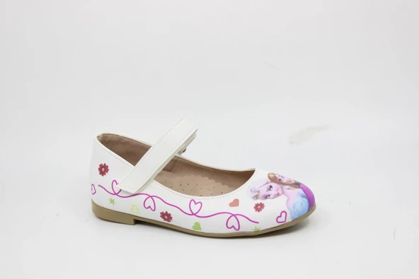 Kız Çocuk - Bebek Beyaz Resim Baskılı Cırtlı Babet - Resim 6