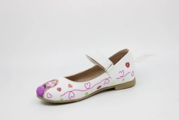 Kız Çocuk - Bebek Beyaz Resim Baskılı Cırtlı Babet - Resim 2