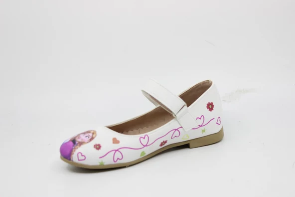 Kız Çocuk - Bebek Beyaz Resim Baskılı Cırtlı Babet - Resim 9