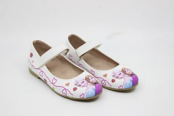 Kız Çocuk - Bebek Beyaz Resim Baskılı Cırtlı Babet - Resim 12