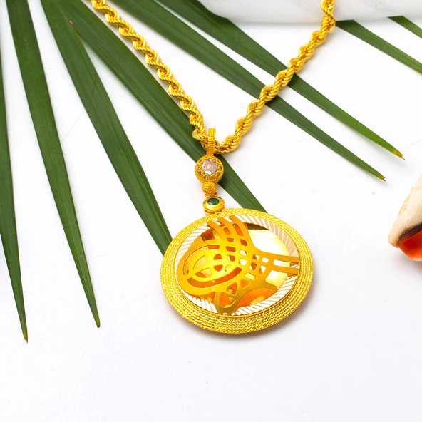 Madalyon Tuğralı 14 Ayar Altın Kolye - Resim 3