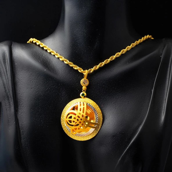 Madalyon Tuğralı 14 Ayar Altın Kolye - Resim 2