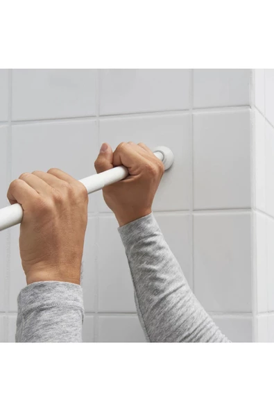 IKEA Botaren 70 -120 Cm Pratik Monte Duş Perdesi Çubuğu Beyaz Uzunluğu Ayarlanabilir Yaylı Çubuk - 4