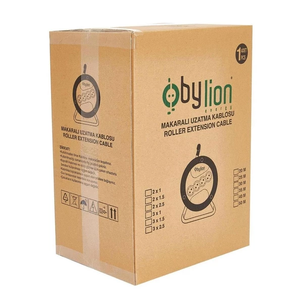 Bylion 50 Metre 3x1.5 mm Seyyar Makaralı Uzatma Kablosu Kapaklı Termal Sigortalı - 6
