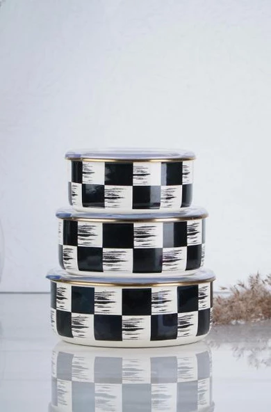 Acar Qualita King Emaye 3lü Saklama Kabı Dama Dekor