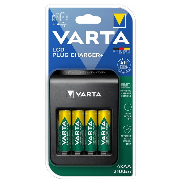 Varta 57687 LCD Plug Pil Şarj Cihazı 4x2100mAh ürün görseli 1