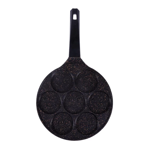 Serenk Fun Cooking Gülen Yüz Alüminyum Döküm Granit Kaplama Pankek Tava 26 cm Sarı - 3
